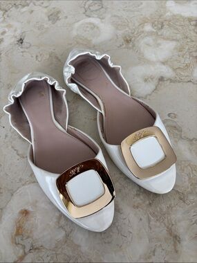 Roger Vivier Chips D'Orsay Ballerina Flats White Patent Leather